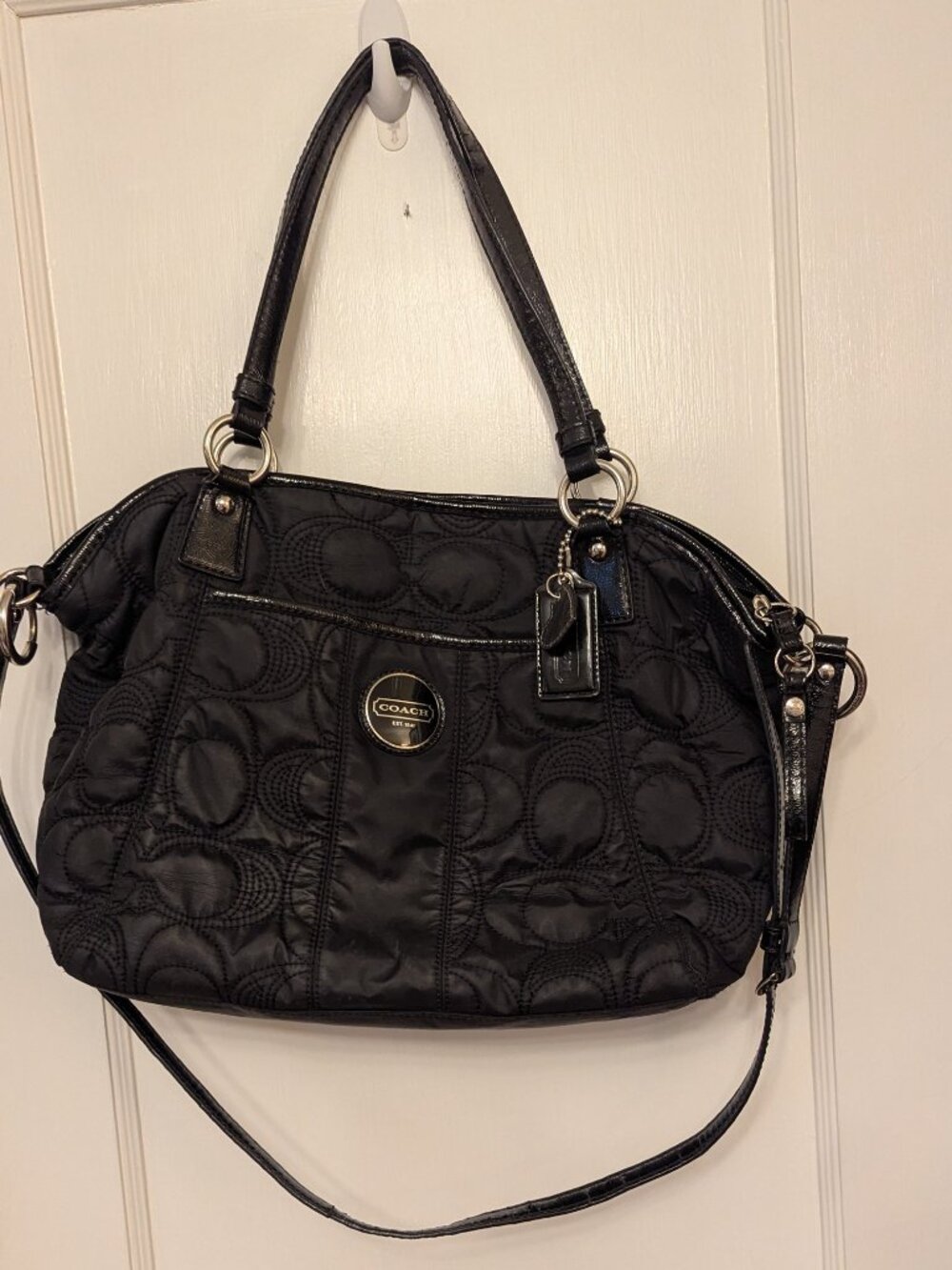 Coach  F18432 Black Quilted Nylon Signature Shoulder Bag Satchel